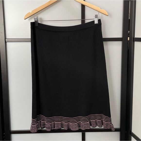 [M] Vintage Sag Harbour Thick Woven Black with Pink Stripes A-Line Midi Skirt - Picture 2 of 6